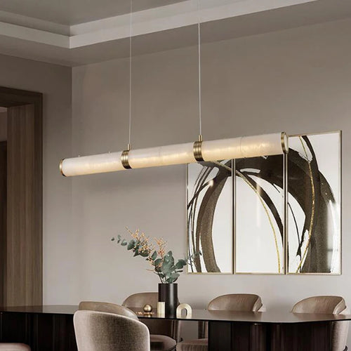 Lumière moderne luxe plein cuivre marbre LED lustre intérieur salon salle à manger bar étude un éclairage en zigzag - vue 7 sur 7