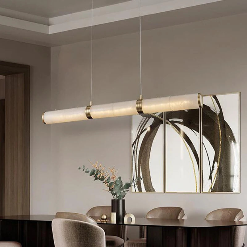 Lumière moderne luxe plein cuivre marbre LED lustre intérieur salon salle à manger bar étude un éclairage en zigzag - vue 6 sur 7