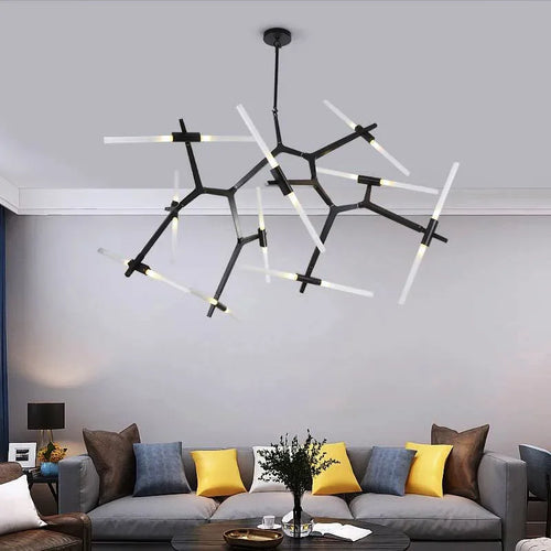lustre moderne en verre led tube branche pour décoration suspendue - vue 4 sur 14