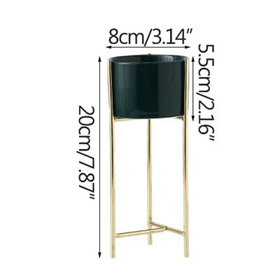 Nordic ceramic flower pot with decorative metal shelf