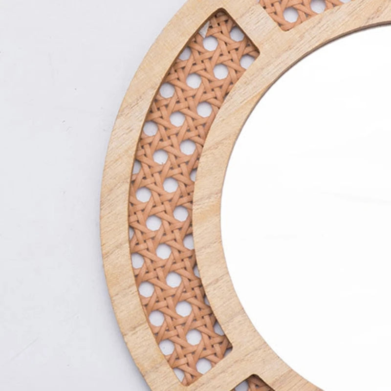 miroir rond en rotin pour décoration bohème intérieure - vue 7 sur 8