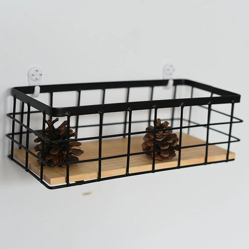 panier de rangement suspendu en métal et bois pour cosmétiques - vue 5 sur 7