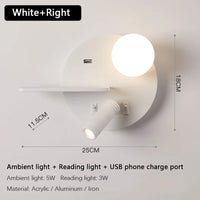 applique murale led avec chargement usb pour téléphone portable