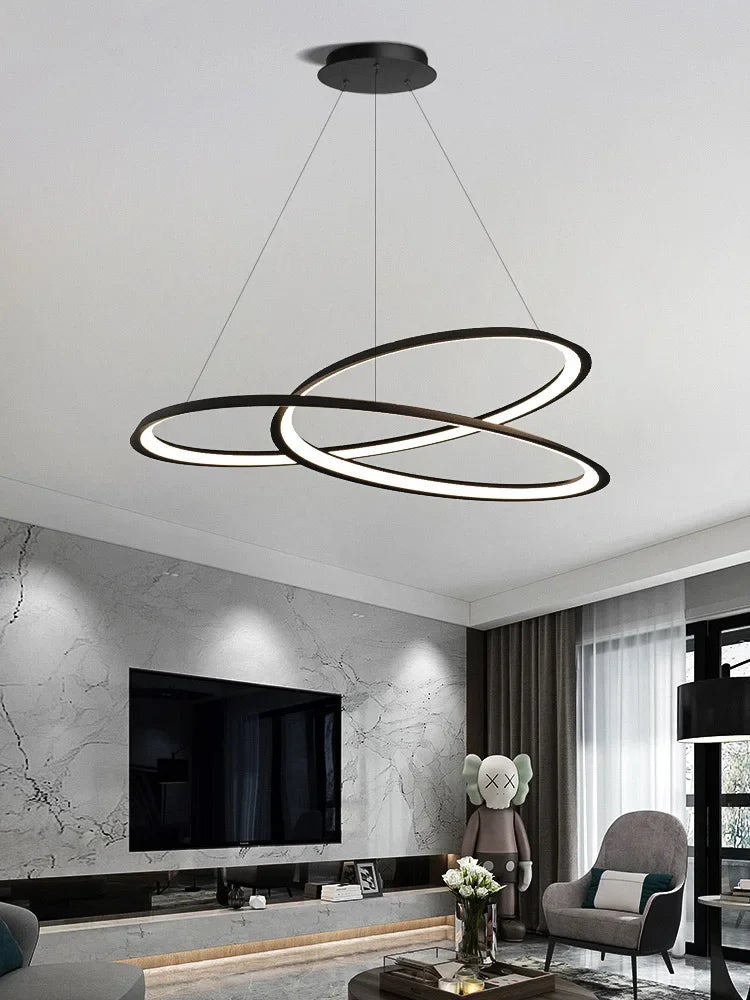 Living Room Chandelier Simple And Creative Ring Lamp Modern Lamp Bar Table Lamp Nordic Light Luxury Hall Ceiling Chandelier - vue 2 sur 7