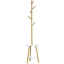 HOMCOM 2 in 1 bamboo stand rack with 2 shelves 5 hooks 39.5x39.5x171 cm