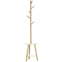 HOMCOM 2 in 1 bamboo stand rack with 2 shelves 5 hooks 39.5x39.5x171 cm