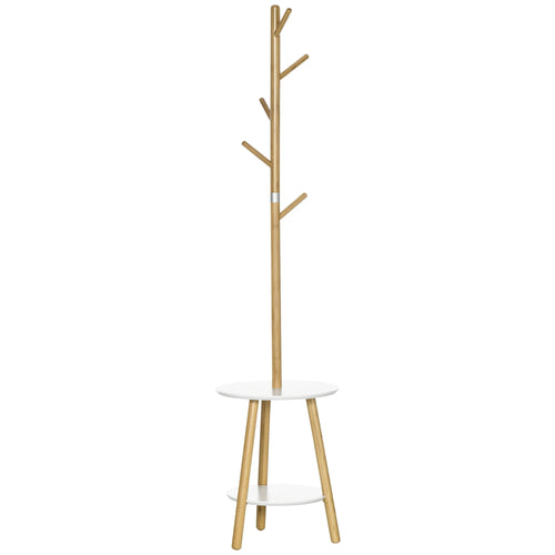 HOMCOM 2 in 1 bamboo stand rack with 2 shelves 5 hooks 39.5x39.5x171 cm