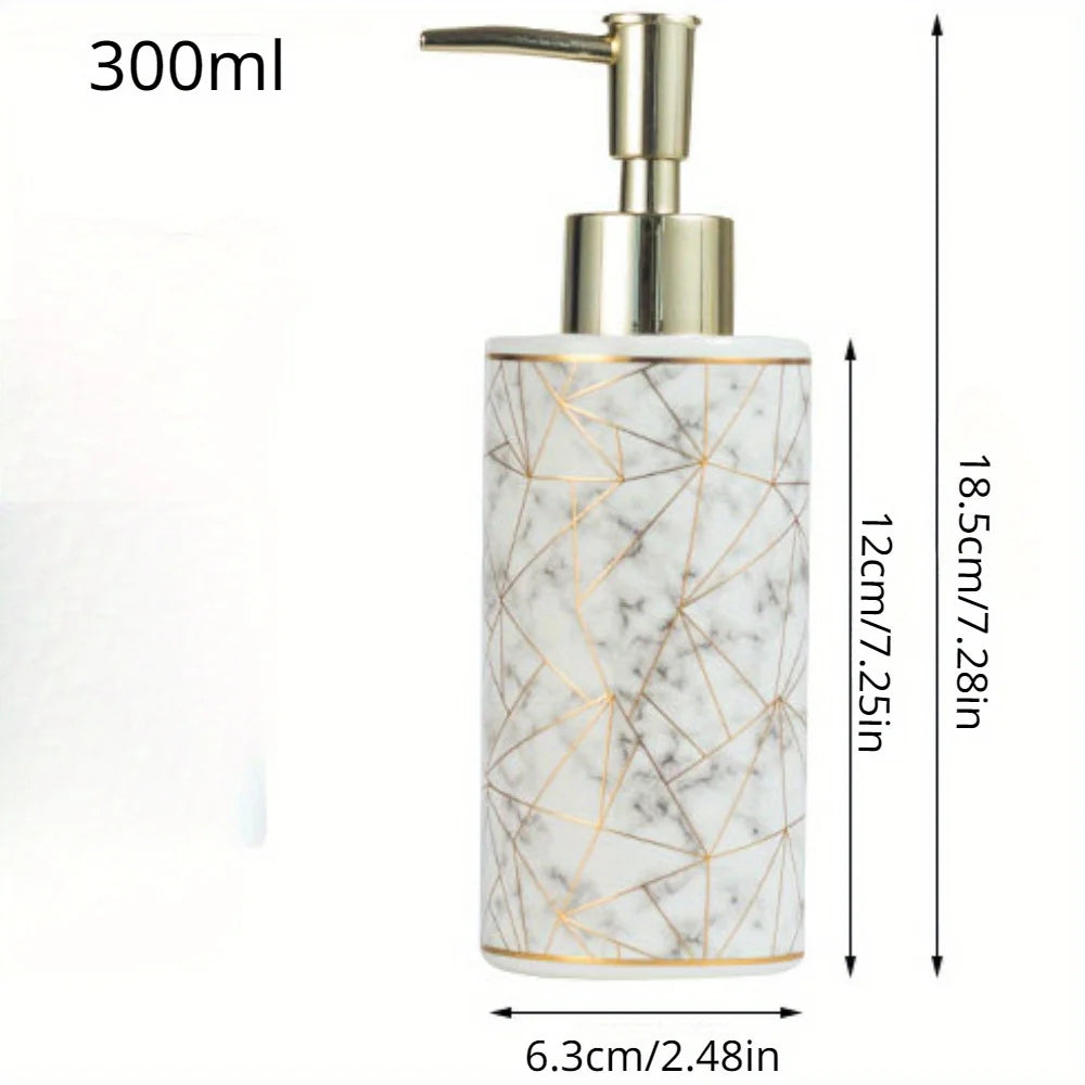 1pc Marble Pattern Ceramic Soap Dispenser,10.14oz Press Type Lotion Dispenser, Refillable Empty Bottle For Shampoo Shower Gel, B - vue 3 sur 8