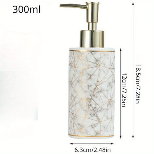 1pc Marble Pattern Ceramic Soap Dispenser,10.14oz Press Type Lotion Dispenser, Refillable Empty Bottle For Shampoo Shower Gel, B - vue 4 sur 8