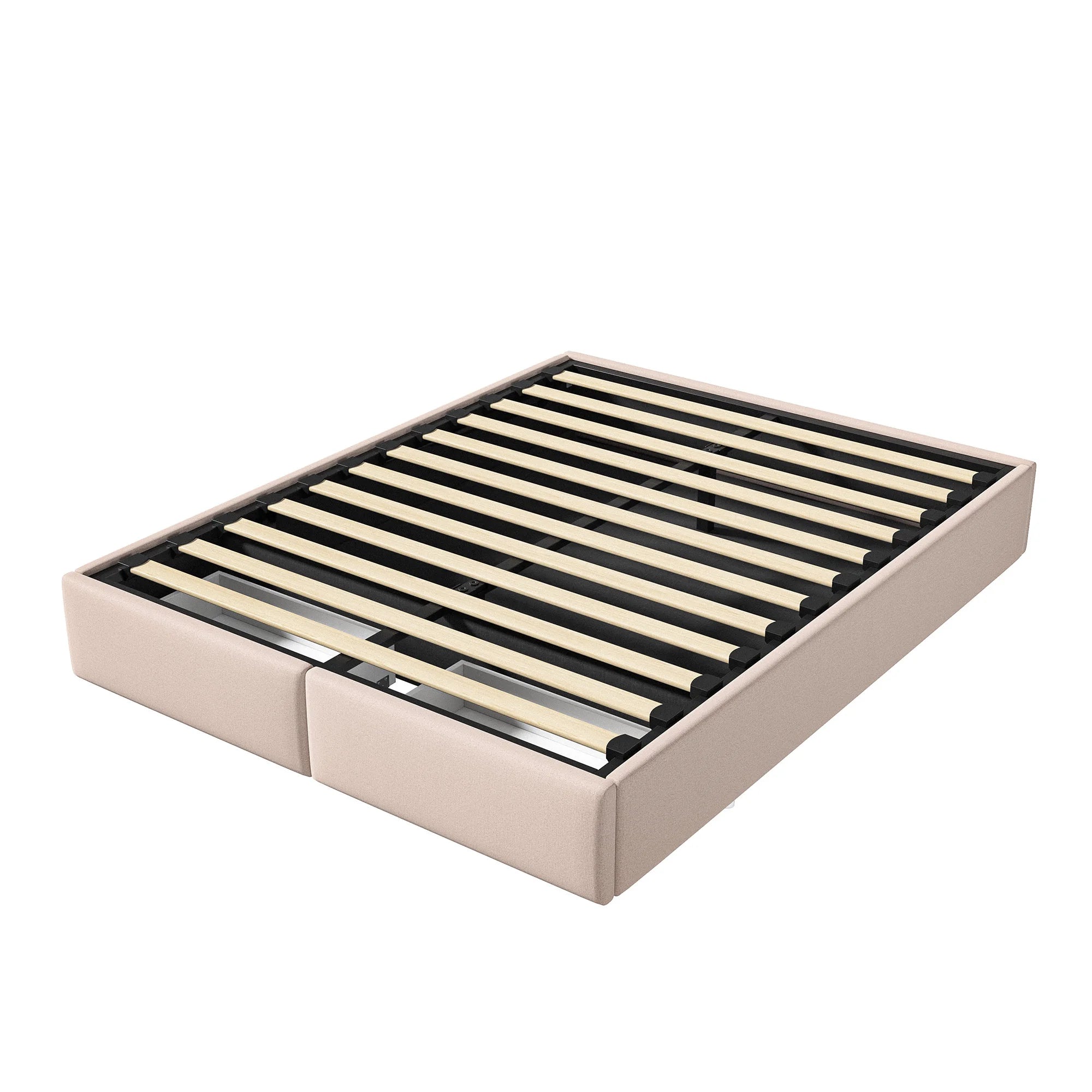 Upholstered Bed, Linen Fabric, without Headboard, Storage Bed, with Slatted Frame and 2 Storage Drawers, Beige, 140 x 200 cm - vue 5 sur 8