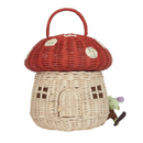 Handmade Rattan Mushroom-Shaped Storage Basket- Cute Handmade Handcrafted Gift Decoration Artwork Rattan, Red