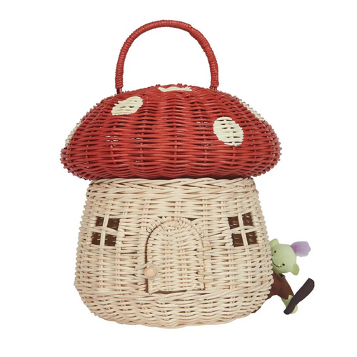 Handmade Rattan Mushroom-Shaped Storage Basket- Cute Handmade Handcrafted Gift Decoration Artwork Rattan, Red - vue 5 sur 7