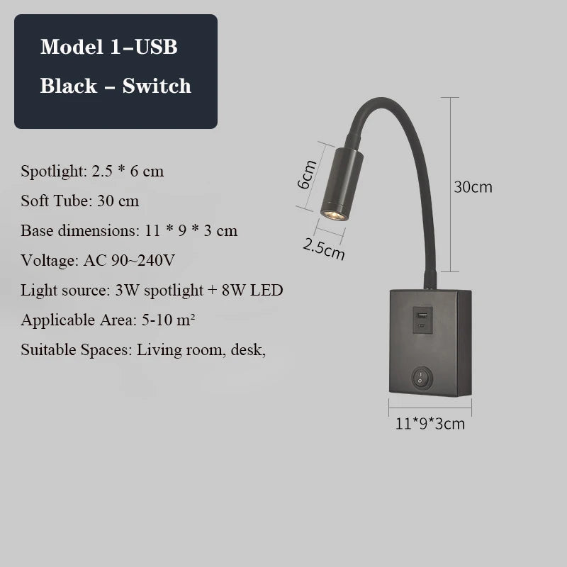 applique murale led réglable avec ports usb design moderne - vue 19 sur 22