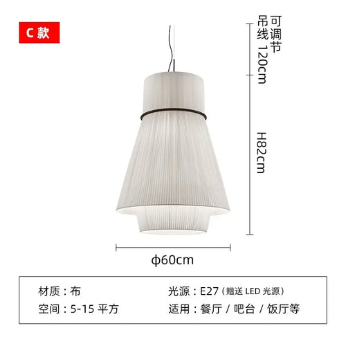 Minimalist Japanese wabi-sabi decorative fabric pendant light - vue 12 sur 12