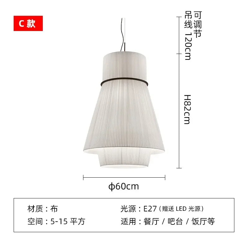 Minimalist Japanese wabi-sabi decorative fabric pendant light - vue 12 sur 12