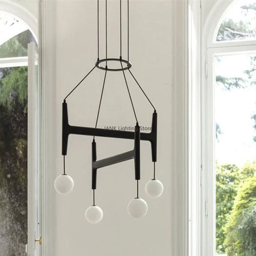 Italian Porada ASTRA wooden pendant light retro multi-head minimalist restaurant living room LED chandelier indoor lamp - vue 5 sur 9