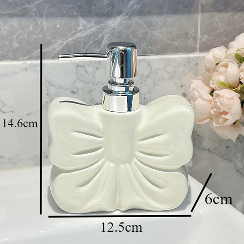 1pc, Ceramics Bowknot Lotion Press Bottle, Household Bathroom Shower Gel Bottle, Plastic Pump Head, Bathroom Liquid Dispenser - vue 9 sur 9