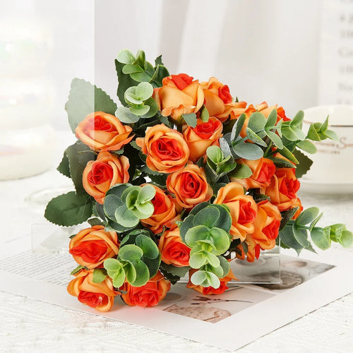 lot de 10 roses artificielles bouquet avec eucalyptus et pivoines décoratif - vue 9 sur 10