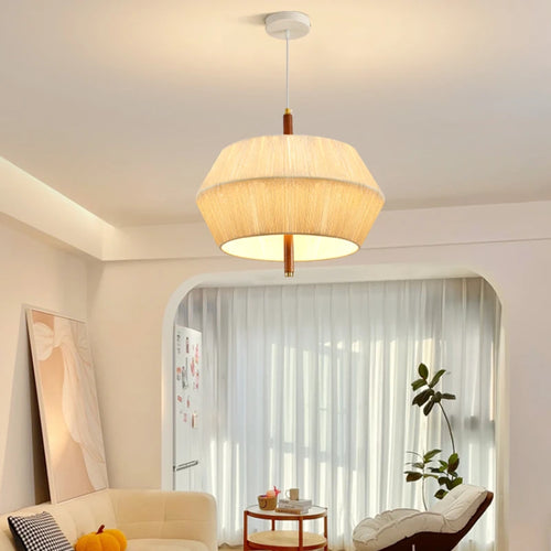 lustre vintage en bois et corde de chanvre pour décoration intérieure