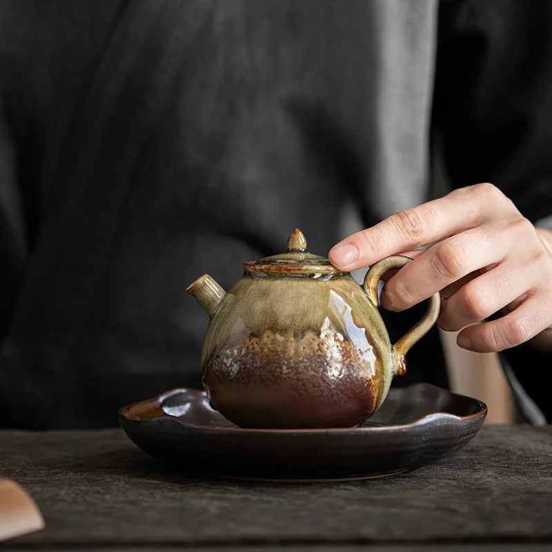theiere ceramique glacure retro couvercle bol artisanaux