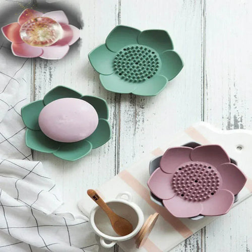 boîte à savon lotus antidérapante en silicone portable - vue 4 sur 9