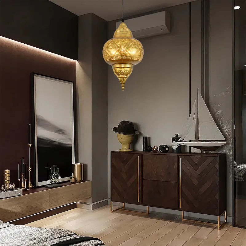 lustre led sandyha style asie du sud-est décoration intérieure dorée - vue 4 sur 7