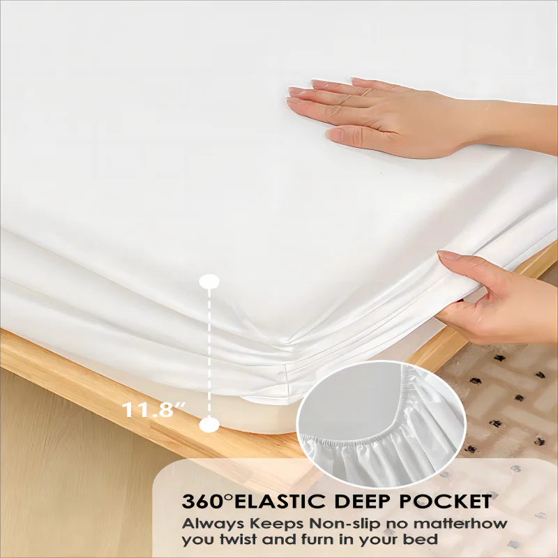 1PC Plain Color Waterproof Mattress Cover,Polyester Material, Thin Breathable,Bedroom，Four Seasons Apply - vue 4 sur 13