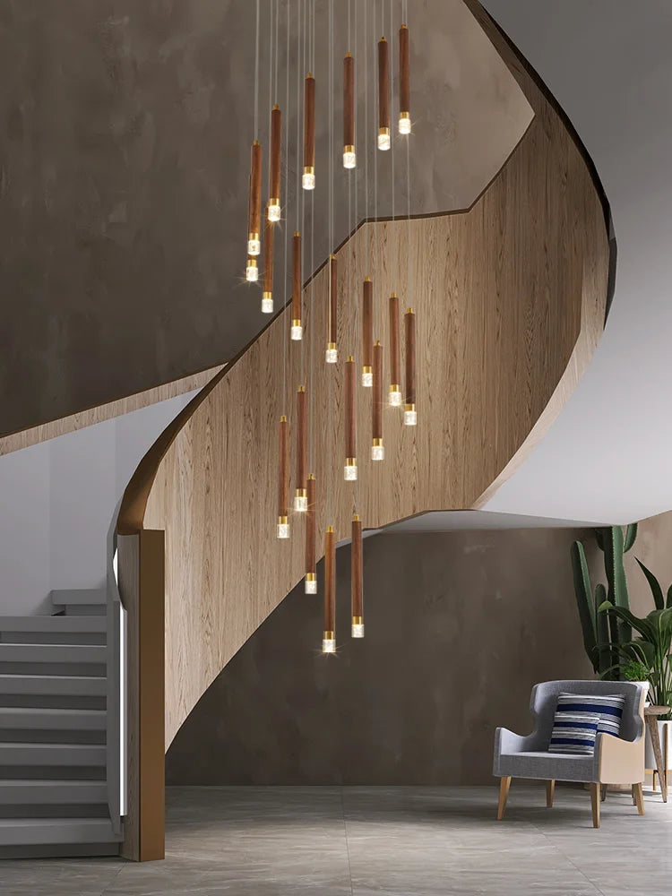 lustre led moderne en noyer pour duplex nordique simple
