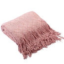 plaid decoratif tricot acrylique avec pompons pour salon