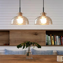 suspension led en verre grain d'eau et bois nordique rétro