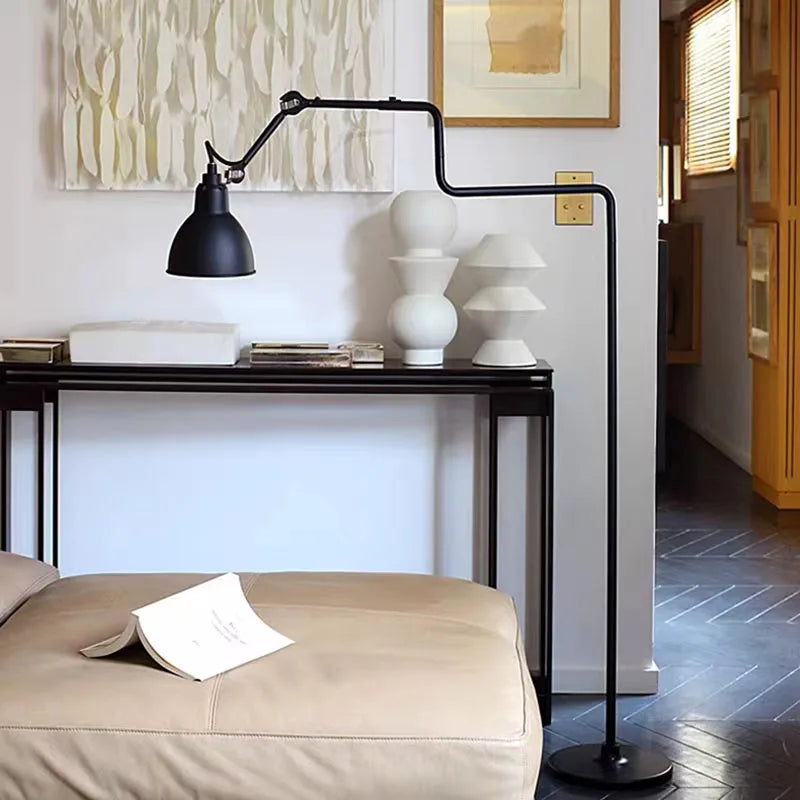 lampadaire rotatif à bras long en métal pour lecture et bureau