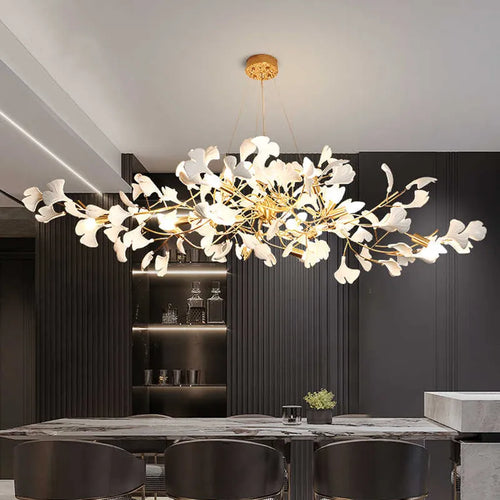 Lustre deisgn Feuilles de céramique de luxe et Branches d'or