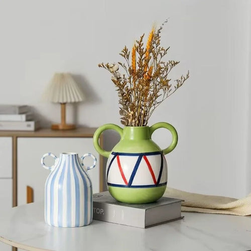 vase en céramique peint à la main avec oreilles décoratif amusant