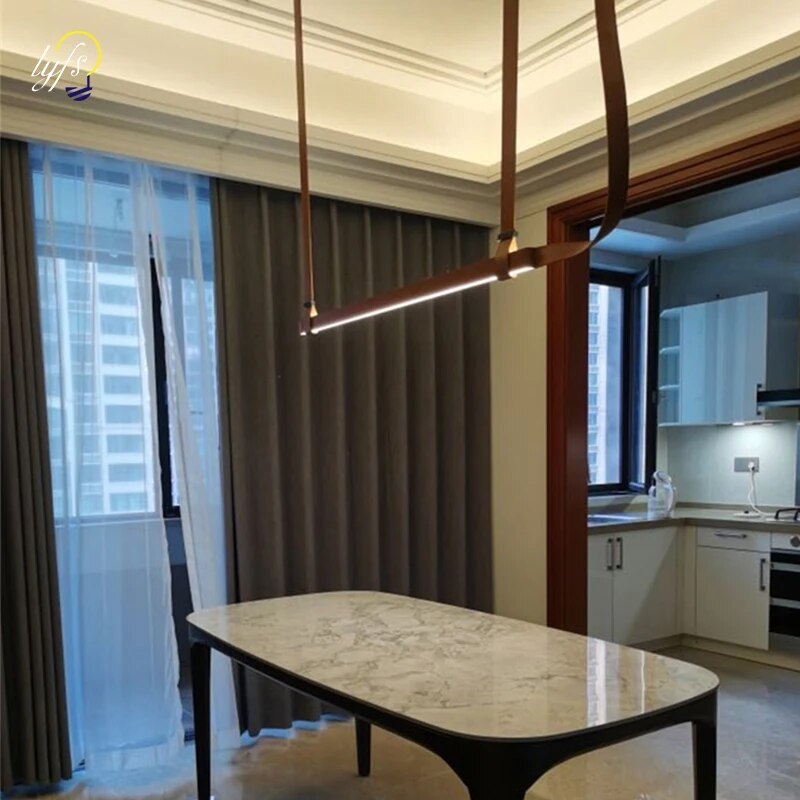 suspension led cuir modernes salle manger centrale décor maison luminaire - vue 4 sur 7