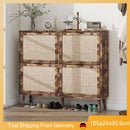 Shoe Cabinet Retro Country House Style, with 4 Rattan Flaps, Wooden Shoe Rack, Shoe Storage Chest for 20-36 Pairs of Shoes