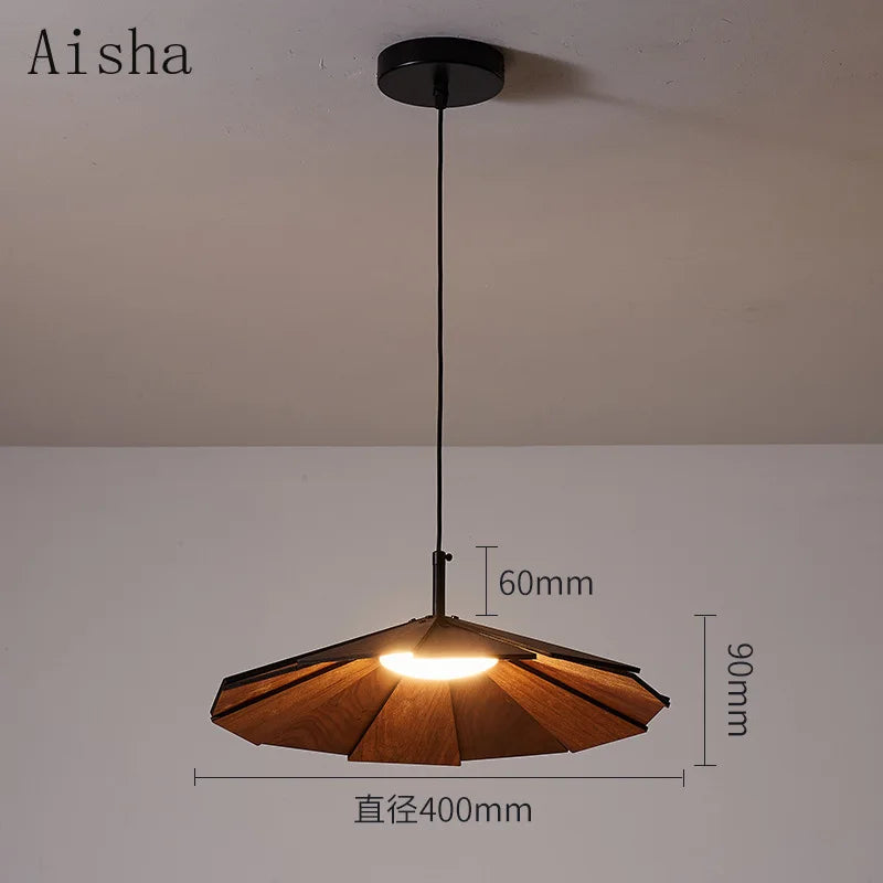 suspension japonaise wabi-sabi en noyer fait main pour restaurant et café - vue 6 sur 8