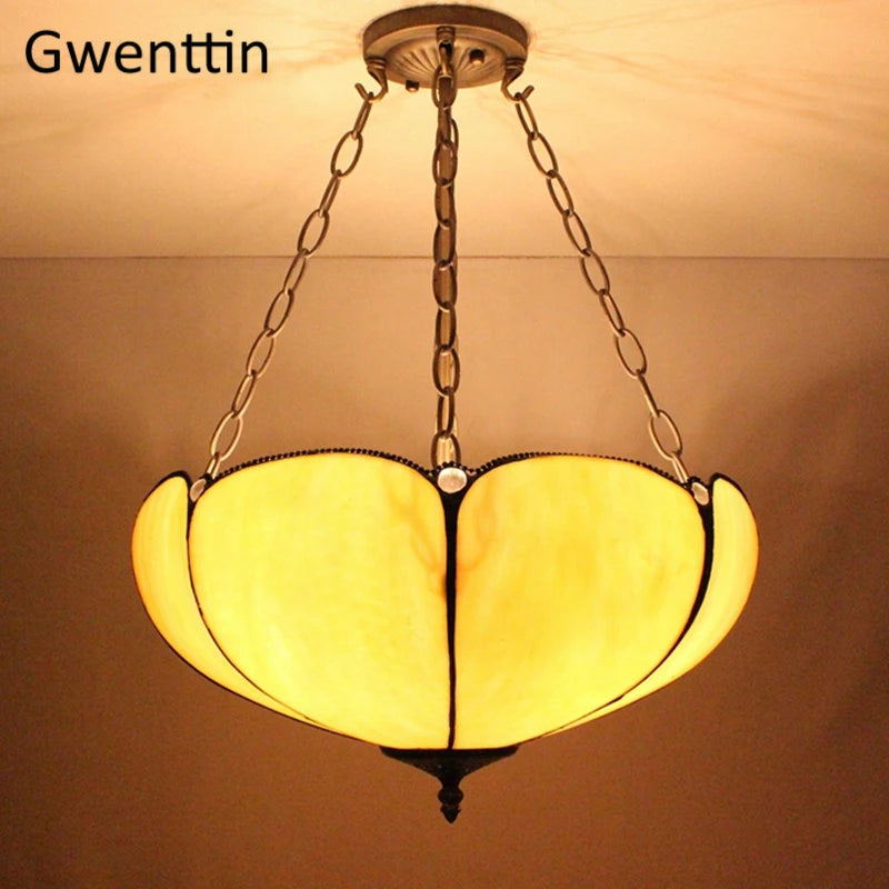 lustre tiffany en verre teinté pour décoration intérieure - vue 4 sur 10
