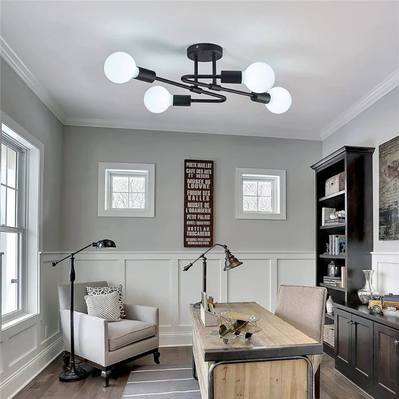 Black ceiling light with 4 rounded arms - vue 3 sur 7