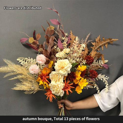 Autumn Rayon Rose Botanical Bouquet, DIY Flower Arrangement, Wedding Party, Home Garden Decor Accessories, Fake Plants - vue 10 sur 10