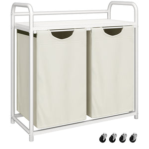 Laundry Basket, 2 Compartments, 2 x 46L, Laundry Hamper with 1 Shelf, Laundry Sorter, Laundry Bag, Extendable and Removable, Per