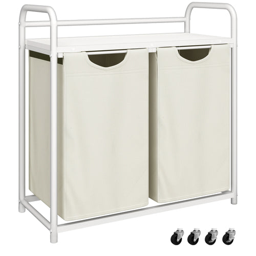 Laundry Basket, 2 Compartments, 2 x 46L, Laundry Hamper with 1 Shelf, Laundry Sorter, Laundry Bag, Extendable and Removable, Per