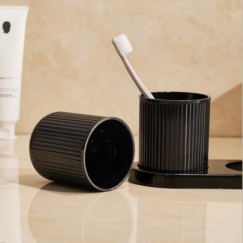 Washing Cup Toothbrush Holder Portable Couple Washing Mouth Cups, Plastic Toothbrush Cup with Tray Base, Bathroom Accessories - vue 4 sur 9