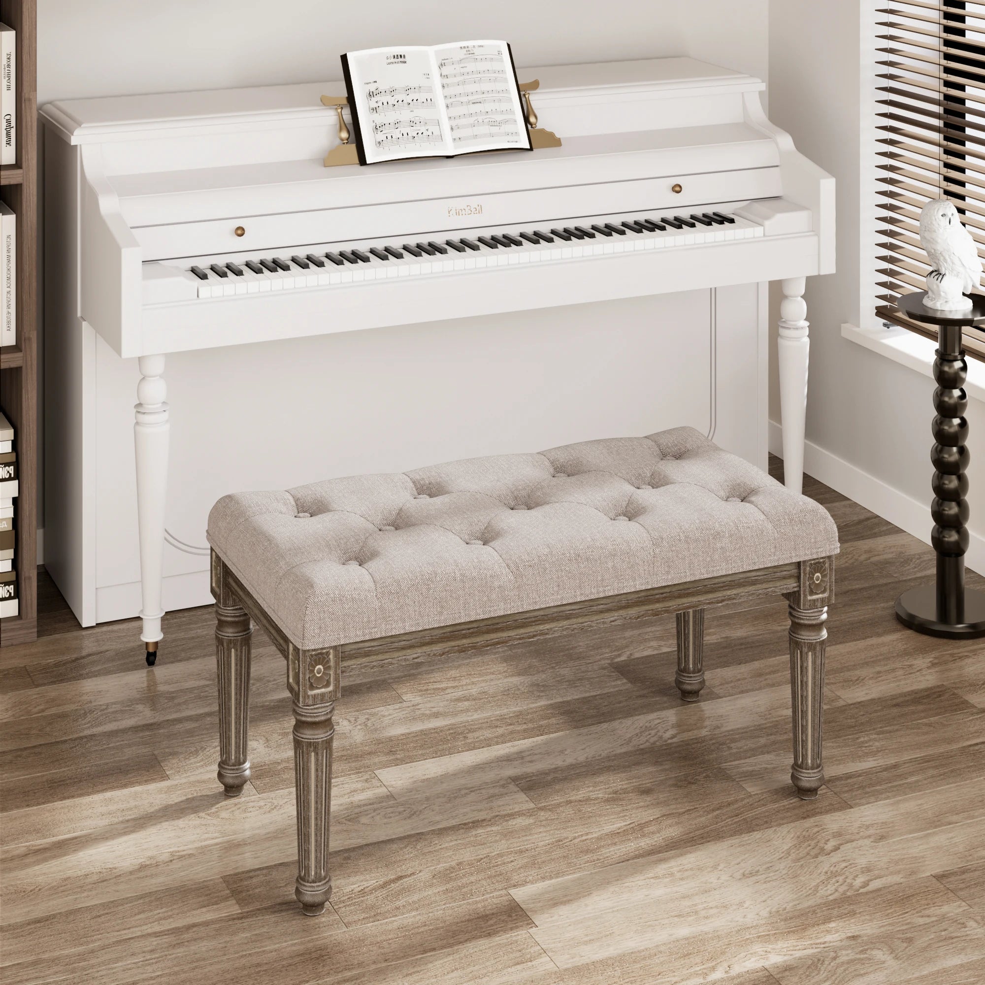 Beige Upholstered Bench Entryway Bedroom Dining Bench Wood Vanity Piano Shoe Bench,Ottoman Bench for Living Room Kitchen Hallway - vue 3 sur 6