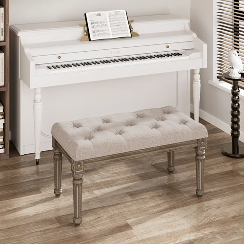 Beige Upholstered Bench Entryway Bedroom Dining Bench Wood Vanity Piano Shoe Bench,Ottoman Bench for Living Room Kitchen Hallway - vue 4 sur 6