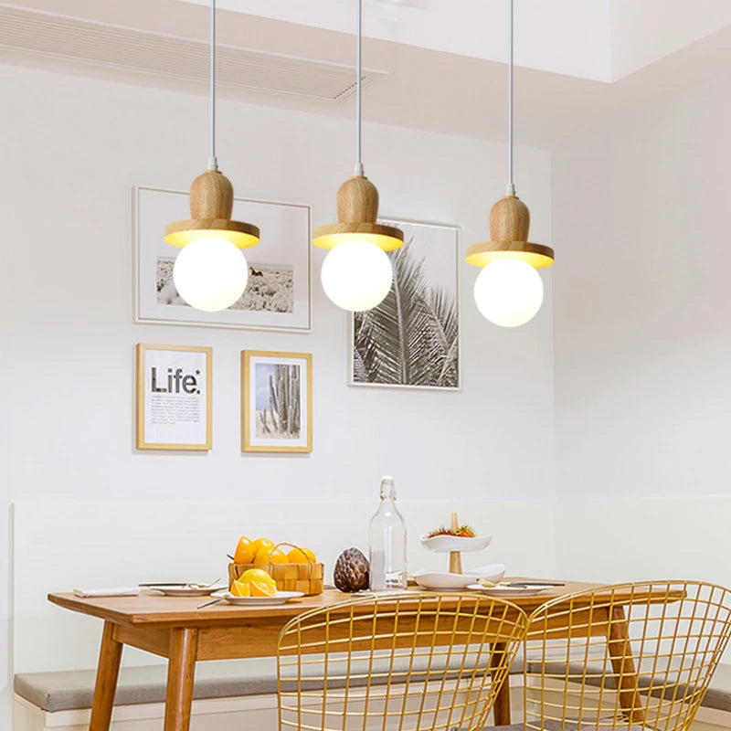 lustre en bois solide style nordique avec trois têtes - vue 5 sur 10
