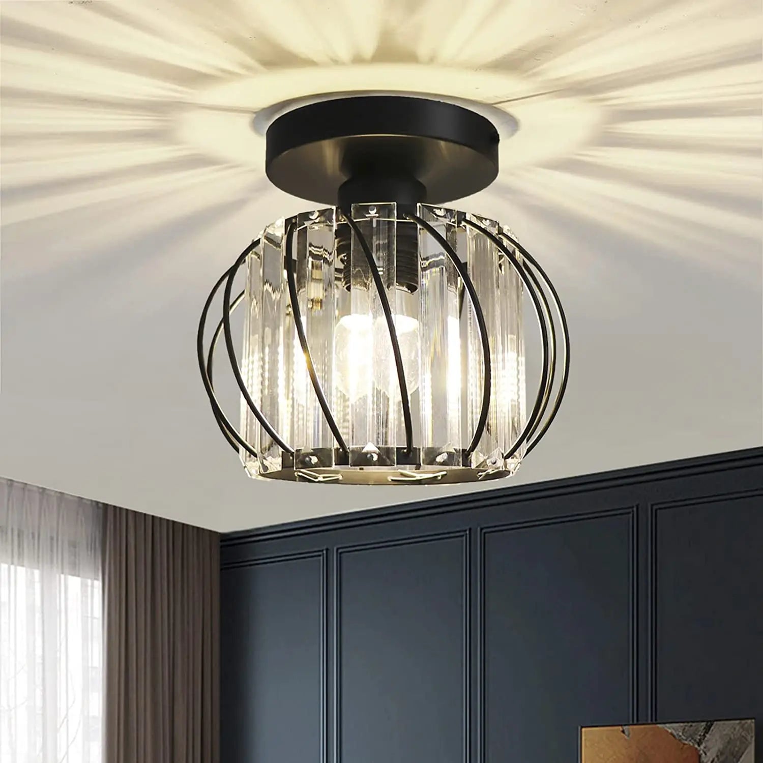 plafonnier moderne en cristal avec éclairage industriel led