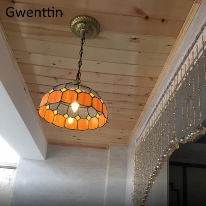 suspension en verre teinté style tiffany pour décoration intérieure - vue 7 sur 26