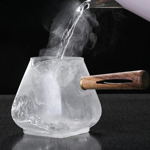 Théière verre borosilicate poignée bois résistante chaleur