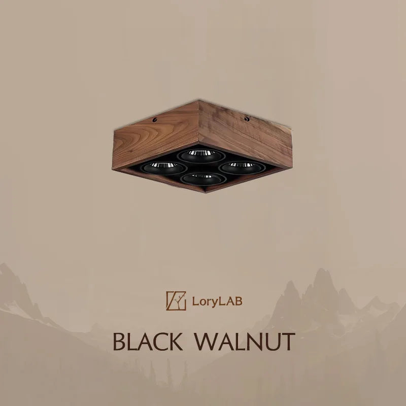 Walnut Wood Square Box, Simple Modern Wabi-sabi style, Spotlights and downlights for Bedroom, Bedside, Living, Dining Room - vue 2 sur 20
