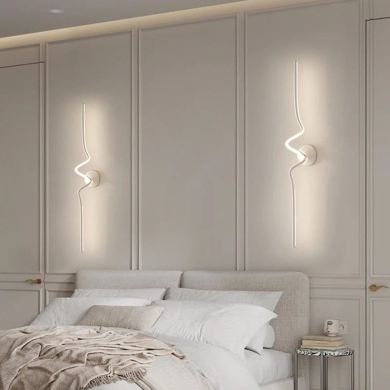 Modern Black White Spiral Wall Lamps 75cm 95cm Long Living Room TV Background Wall Lights Simple Bedroom Bedside Light 220V - vue 5 sur 10